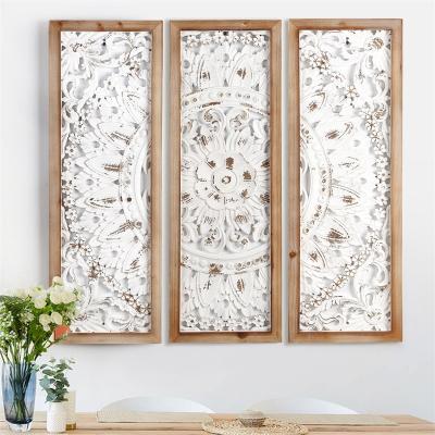 China 12 Inch Shabby Chic X 24 Inch MDF Wall Decor Panel Hanging Wood Carving Panels For Hallway White Antique Set Of 3 for sale