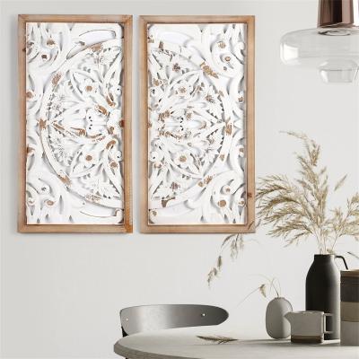 China XIAOAIKA MDF Wall Decoration Panel Shabby Chic Wall Decoration Hanging Panel 40 cm X 80 cm White Wood Carving Set of 2 for sale