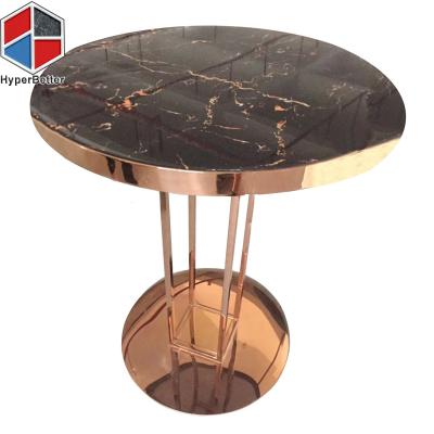 China Modern black marble round bar table with rose gold frame for sale