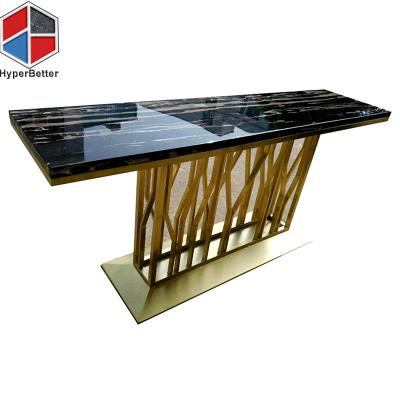 China Base Adjustable Luxury Gold Black Rectangle Marble (Height) Widening Dining Table for sale