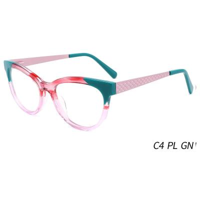 China YD1057 Optical Frames Personality Ladies Frame Transparent Colorful Green Eyewear Acetate Small Cat Eye Optical Glasses for sale