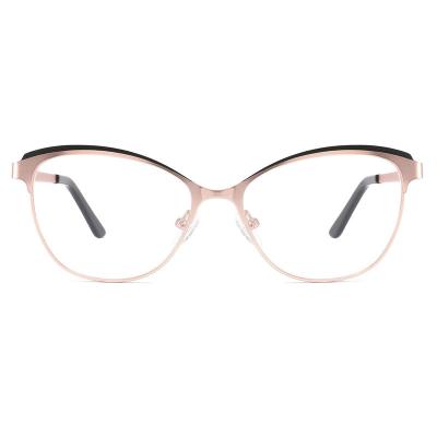 China Colorful Optical Frames YD1094 Rose Gold Metal Eyewear Temples Big Cat Eye Acetate Optical Glasses Frame Unisex for sale