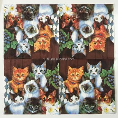 China Printed cat printed blank wood pulp napkins for sale