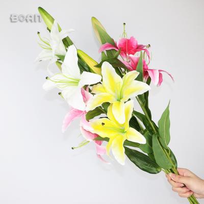 China Natural Head High Quality Home Floral Branch Lily Branch Wedding Touch 3 Silk Vase Flower for sale