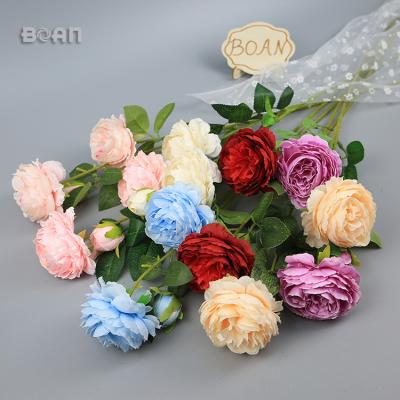 China Wholesale Artificial Silk 2 Blooms+3 Plant 3 Heads European Peony For Home Wedding Flower Decoration for sale