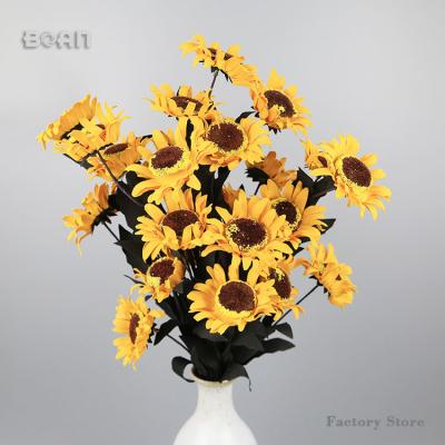 China Retro Style 5 Heads PE Realistic Hand Made Realistic Artificial Sunflower Foam Silk Retro Style Plastic Flower for sale