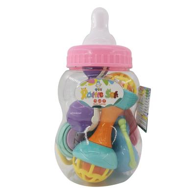 China Include 3 teethers baby 6 PCS rattles teethers bottle set include 3 teethers handle toy teether training rattle with non-toxic materials for sale