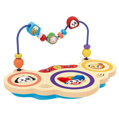 China 2022 Cute Cartoon Style Early Educational Musical Wooden Maze Beads Children's Educational Toys Baby Tapping Drum New For Sale for sale