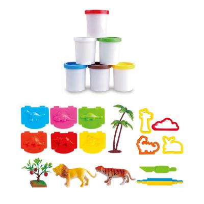 China 6 Colors Playdough Dinosaur Park Plasticine Clay Animals 3D Tree Modeling 6 Colors Play Dough Toy Set Modeling Clay With Tools for sale