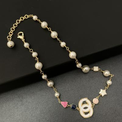 China TRENDY hot sale fashion brand design jewelry channel necklace popular letter cc necklace for sale