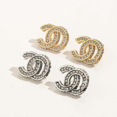 China Famous designer Letter cc Crystal Rhinestone Hoop Earrings from CLASSIC fashion brand for sale