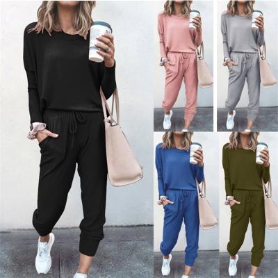 China QUICK DRY Drop Shipping 2 Piece Winter Solid Color Loose Long Sleeve Casual Loungewear Sets Two Piece Set 2021 for sale