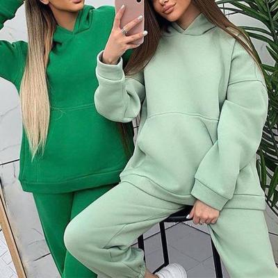 China 2021 New QUICK DRY Women's Autumn And Winter Set Thick Warm Hooded Sport Pants Casual Two Piece Set for sale