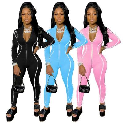 China Drop Shipping QUICK DRY Autumn Winter Quilting Sportswear V-Neck Workout Jumpsuit Slim Pink One Piece Romper For Women for sale