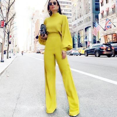 China 2021 Autumn Solid Color Long Sleeve Ladies Breathable Wide Leg Romper Jumpsuits For Women One Piece Overalls for sale