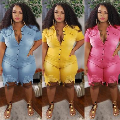 China Cowboy S-5Xl Plus Size Slim Diet Hole Ripped Jean Jumpsuits Women Denim Romper Denim Overalls for sale