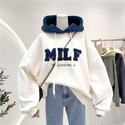 China Fashion Long Sleeve Casual Letter Anti-pilling Lamb Quilted Hair Plus Velvet FB Style Hoodie Women Winter Women Hoodie for sale