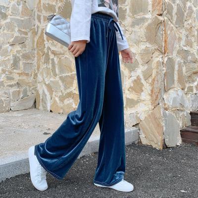 China Anti-wrinkle autumn new gold velvet drape fashion lengthened waist wiping casual women's high leg wide leg pants for sale