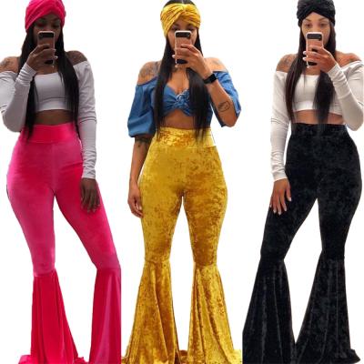 China Anti-wrinkle drop shipping Autumn Winter Women&'S Pants Gold Velvet Candy Color Big Flare Pants For Ladies Pants For&' for sale