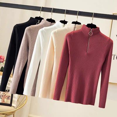 China Custom Anti-wrinkle Dropshipping Winter Knit Turtle Neck Designer Custom High Neck Half Zipper Pullover Sweater Womens Sweaters for sale