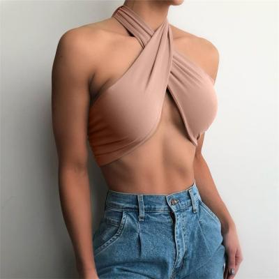 China QUICK DRY Sleeveless Bandage Halter Summer Streetwear Sleek Stretchy Backless Top Tie Top Women'S Full Length Tank Tops for sale