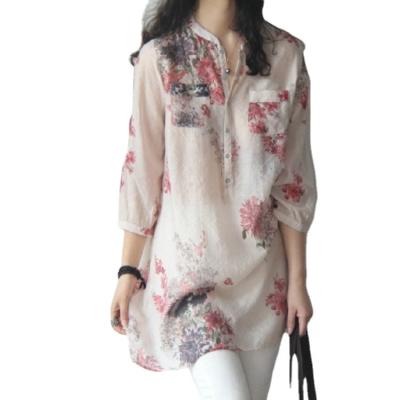 China 2021 Summer Fashion Tops Blouses Ladies White Women Long Sleeve Flower Anti-Shrink Ladies Tops for sale