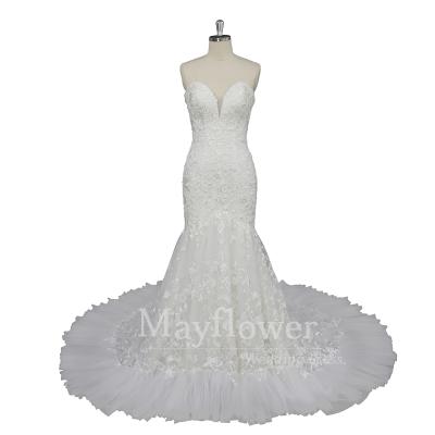 China Anti-Static Sweetheart Mermaid Lace Wedding Dress Deep Hem Dresses Pleated Pattern Wedding for sale