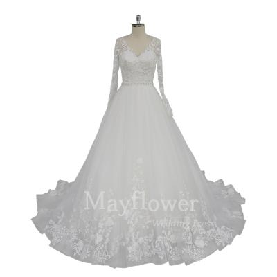 China New Arrival Anti-Static Lace Wedding Dress Long Sheaths Wedding Gowns With Beaded Sash for sale