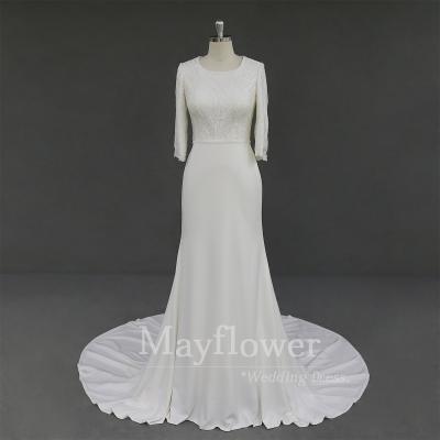 China High Neck 3/4 Long Sleeves Anti-Static Modest Wedding Dress Mermaid Wedding Dresses for sale