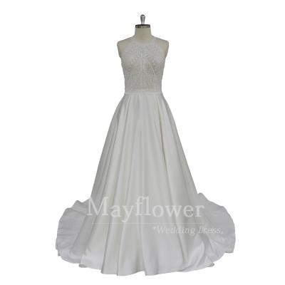 China Wholesale Anti-static Superior Bridal French Lace Beach Halter Cheap Wedding Dress for sale