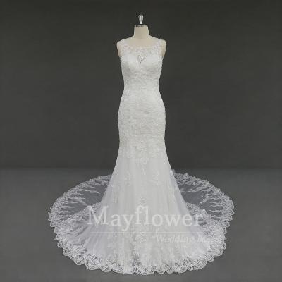 China Long low back train bridal gown anti-static high quality lace mermaid wedding dress for sale