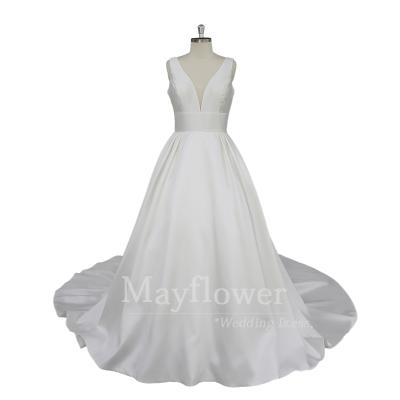 China Modern Sleeveless Anti-Static V-Neck Wedding Dress Retaining Sash Mikado Wedding Dress Sale for sale