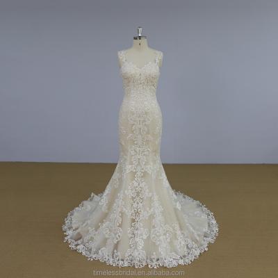 China 2018 Champagne Fashion Spring Lace Mermaid Anti-Static Bridal Dress Wedding Dresses for sale