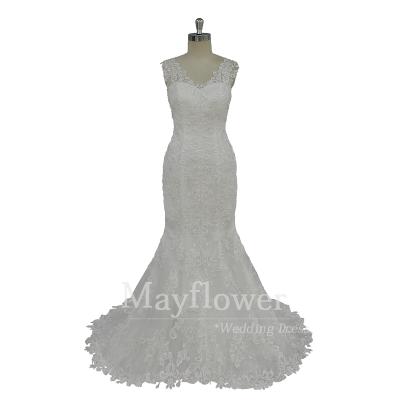 China Latest Design Sleeveless Mermaid Anti-Static Wedding Dress With Beaded Lace Appliques for sale