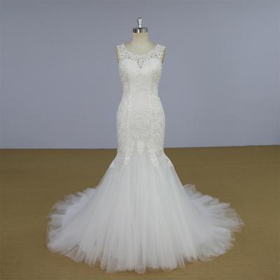 China Anti-static Graceful Neckline Mermaid Lace Illusion Bridal Wedding Dress for sale