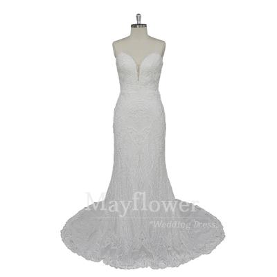 China Deep neckline lace bridal gown mermaid wedding dress new anti-static witness v 2021 for sale