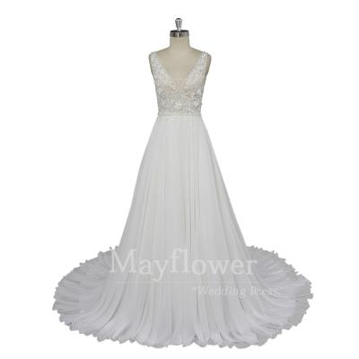 China Antistatic See Corset Chiffon Wedding Dress Pink 3d Flowers Lace Wedding Dresses for sale