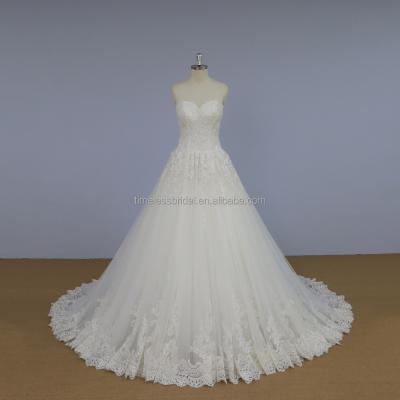 China Elegant Anti-Static Sweetheart Neckline Beaded Lace Appliques Alibaba A-Line Wedding Dress for sale