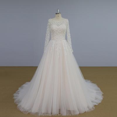 China Sweetheart Long Sleeves Anti-Static Pink 3D Lace Bohemian Wedding Dress for sale