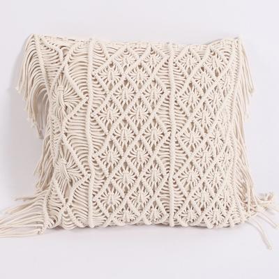 China Anti-pull in stock vintage boho moroccan cotton knitted cushion cover handmade plaid case for home decor for sale