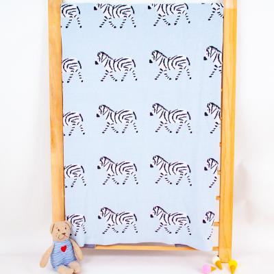 China Non-Toxic Super Soft Stretchy Cute Zebra Animal 100% Cotton Knitted Baby Blanket For Sleep Crawling for sale