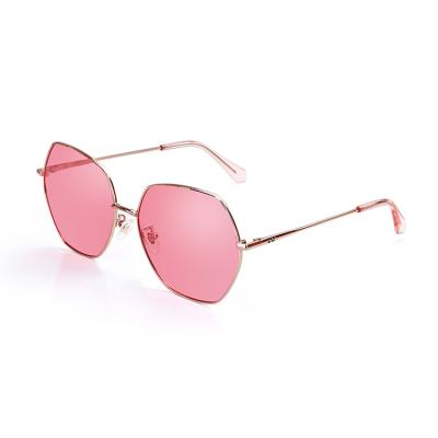 China Lady Fashion Polarized Geometric Pink Sunglasses Uv400 Metal Angle Round Sun Glasses For Women for sale