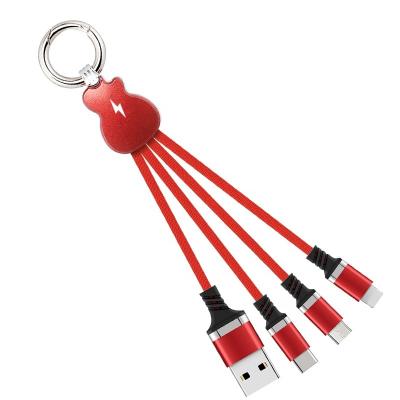 China Multi Function Data Transfer Cable OEM Mode Guitar Data Cable Customized LOGO 3 in 1 USB Key Chain Charging Cable for Gifts for sale