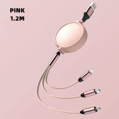 China Custom Multi Function Data Transfer Cable Multiple Logo 3in1 Retractable Mobile Phone Cable USB Extension 3 in 1 Cable USB Charging Cable 3 in 1 for sale