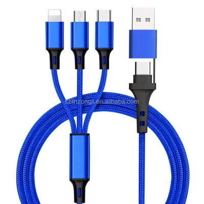 China Aluminum Alloy 5 USB Data Transfer Cable Wholesale Multi Function Data Transfer Cable USB In-1 Cable Nylon Braided Cable Mobile Phone Fast Charging Cable Type VS for sale