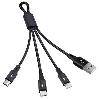 China Multi Charging Data Transfer Function Cable USB Charger Multi Cable Shorts Multi Charging Cable Nylon Braided 3 in 1 Key Chain Charging Cable with Type-C Micro USB Port for sale