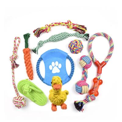 China Amazon Hot Viable Hot Viable Cotton Rope Knot Toy Ball Dog Bite Toy Combination Set Durable Colorful Pet Cotton Rope Woven Molar Bite Toy Combination Set for sale