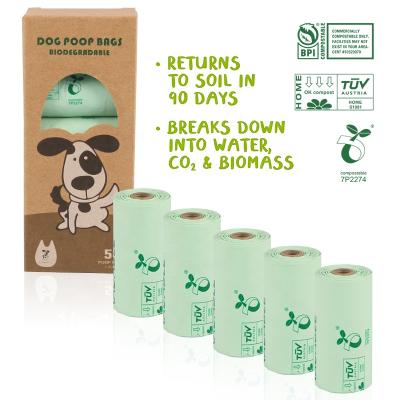 China Sustainable Refill Rolls 100% Biodegradable Dog Bags Private Label Dog Poop Bag Pets With Handles for sale