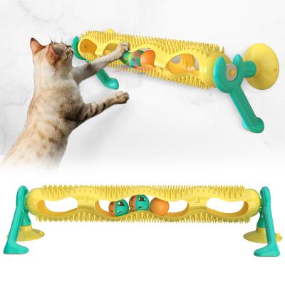 China Viable Swirl Scratching WithBall Teasing Interactive Massage Kitten Turntable Pet Tickle Soft Educational Windmill Cat Toy for sale