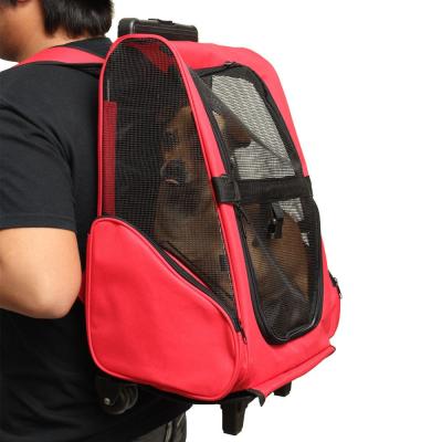 China Viable Hot Selling Pet Wheel Dog Trolley Backpack Travel Carrier With Wheels Pet Cage for sale